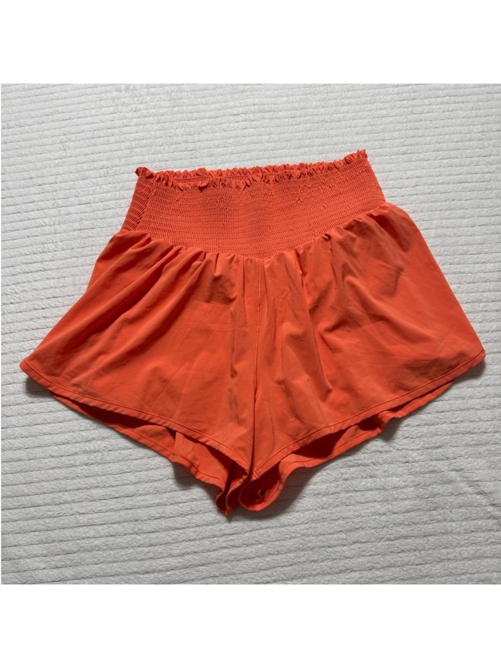 High-Rise Smocked Orange Women's Shorts